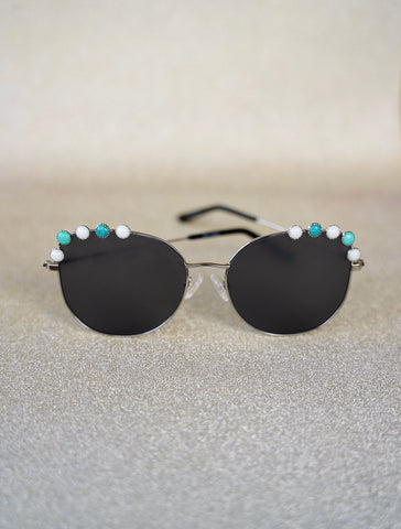 Turquoise and White Glass Sunglasses