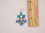 Turquoise and Handmade Flower Pendent (18”)