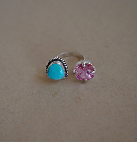 Crystal and Turquoise Ring (Size 7.5)