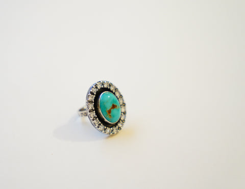Kingman Turquoise and Gem Ring (Size 8)