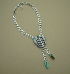 Large Turquoise and Vintage Buckle Necklace
