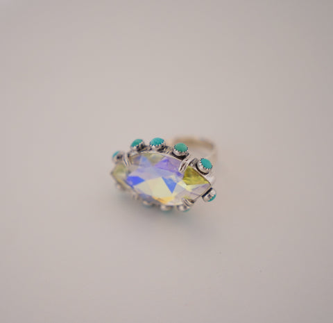 Crystal and Turquoise Ring (Size 7.5)