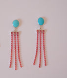 Kingman Turquoise and Pink Crystal Earrings