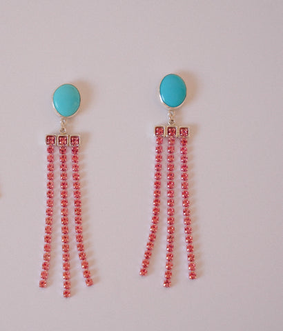 Kingman Turquoise and Pink Crystal Earrings