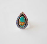 Royston Turquoise and Gem Ring (Size 7)