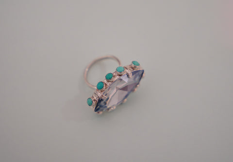 Crystal and Turquoise Ring (Size 8)
