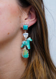 Turquoise and Gem Horse Earrings