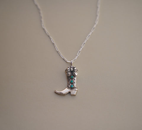Turquoise Bow Boot Necklace (16”)
