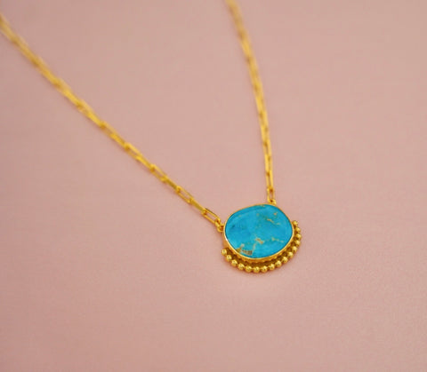 Large Gold Vermail Turquoise Necklace (16”)