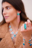 Turquoise and Pink Gem Ring (Size 8.5)