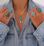 Kingman Turquoise and Gem Ring (Size 8)