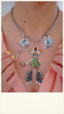 Turquoise Stick Horse, Cowboy and Concho Statement Necklace