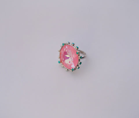 Crystal and Turquoise Ring (Size 6.5)