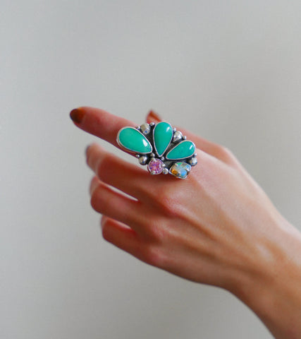 Gem, Opal & Turquoise Ring (Size 7)