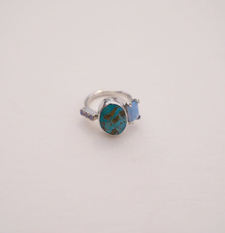 Milky Gem and Turquoise Ring (7.5)