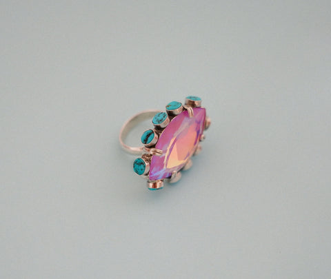 Crystal and Turquoise Ring (Size 6.5)