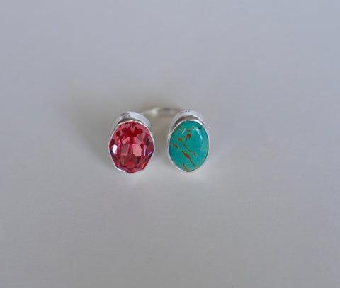 Crystal and Turquoise Ring (Size 7.5)