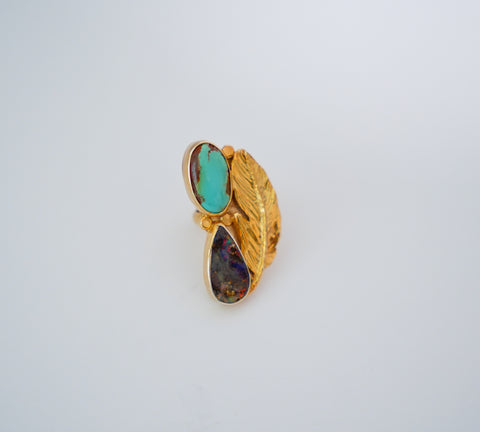 Boulder Opal and Turquoise Gold Vermeil Ring (6)