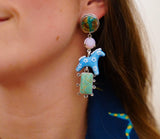 Turquoise and Gem Horse Earrings