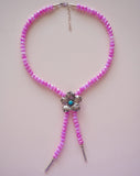 Turquoise and Handcrafted Flower Beaded Bolo