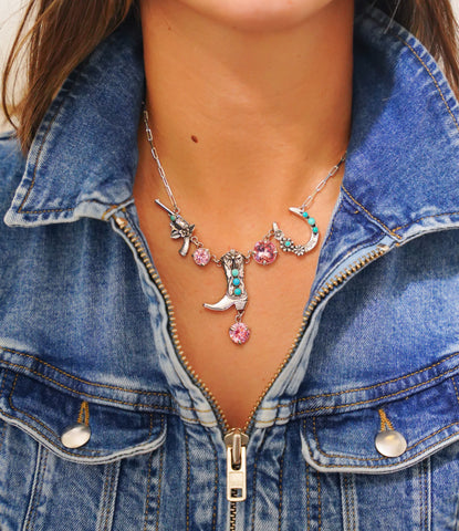 Turquoise Boot, Horseshoe and Pistol Necklace
