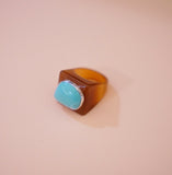 Turquoise and Brown Resin Ring (7.5)