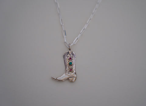 Turquoise and Gem Boot Necklace (18”)