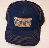 Denim Turquoise MUD Hat (Gold Stitching)