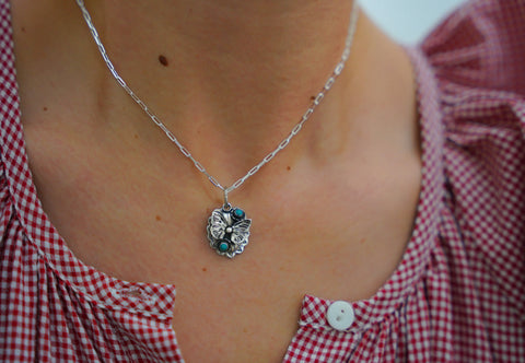 Turquoise Butterfly Concho Necklace (18”)