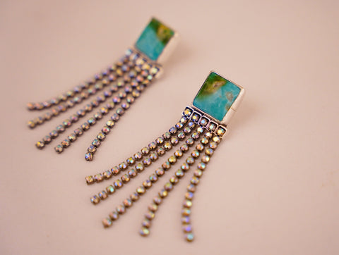 Kingman Turquoise and Crystal Earrings