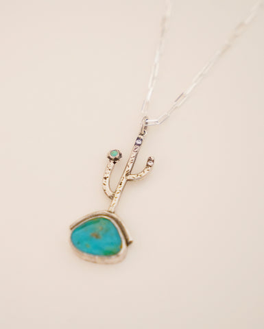 Turquoise and Gem Cactus Necklace (16”)