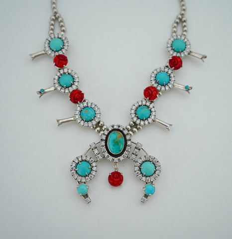 Kingman Turquoise and Gem Squash Blossom