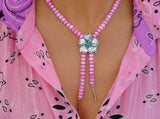 Turquoise Flower Beaded Bolo