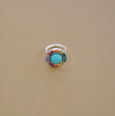 Kingman Turquoise and Gem Ring (Size 7)