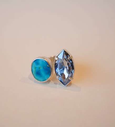 Crystal and Royston Turquoise Ring (Size 9.5)