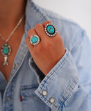 Kingman Turquoise and Gem Ring (Size 8)