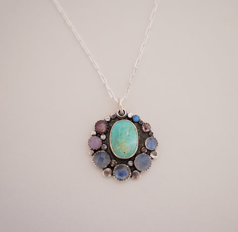 Gem and Turquoise Pendent (18”)