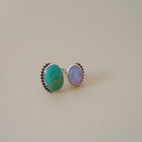 Crystal and Turquoise Ring (Size 8)