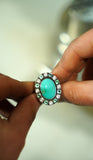 Kingman Turquoise and Gem Ring (Size 7.5)