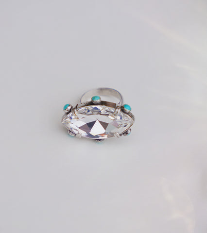 Crystal and Kingman Turquoise Ring (Size 7.5)