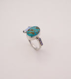 Milky Gem and Turquoise Ring (7.5)