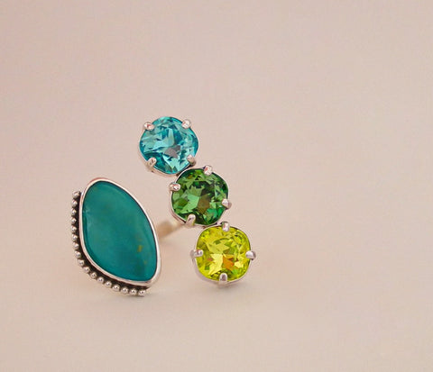 Crystal and Turquoise Ring (Size 6.5)