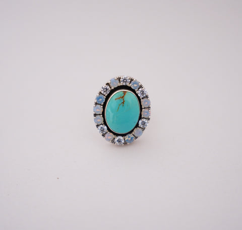 Kingman Turquoise and Gem Ring (Size 8.5)