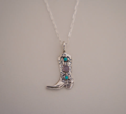 Gem & Turquoise Boot Necklace (18”)