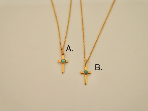 Small Gold Vermeil Turquoise Cross (16”)