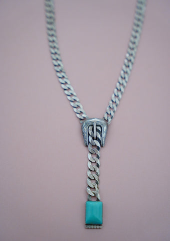 Turquoise and Sterling Buckle Necklace (17.5”)