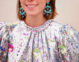 Kingman Turquoise and Crystal Earrings