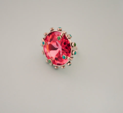 Crystal and Turquoise Ring (Size 7)