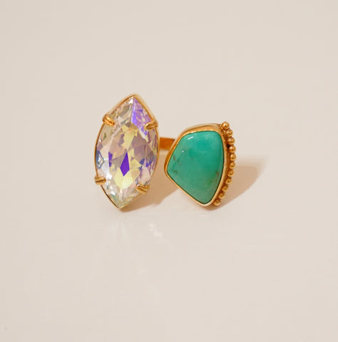 Kingman Turquoise & Crystal Ring (Size 7)