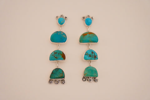 Turquoise and Gem Crescent Earrings